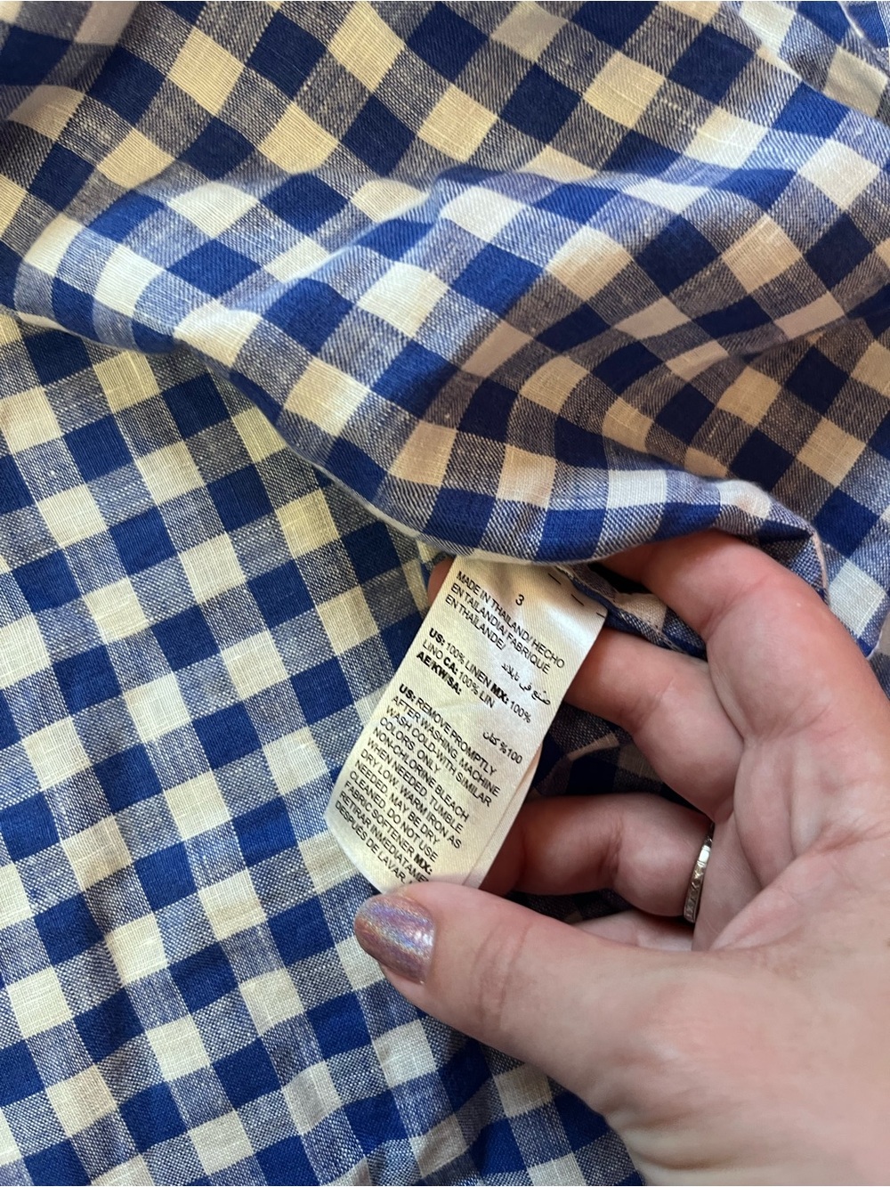 Chico's Blue White Gingham 100% Linen Popover Shirt Top Size XL - Picture 5 of 5